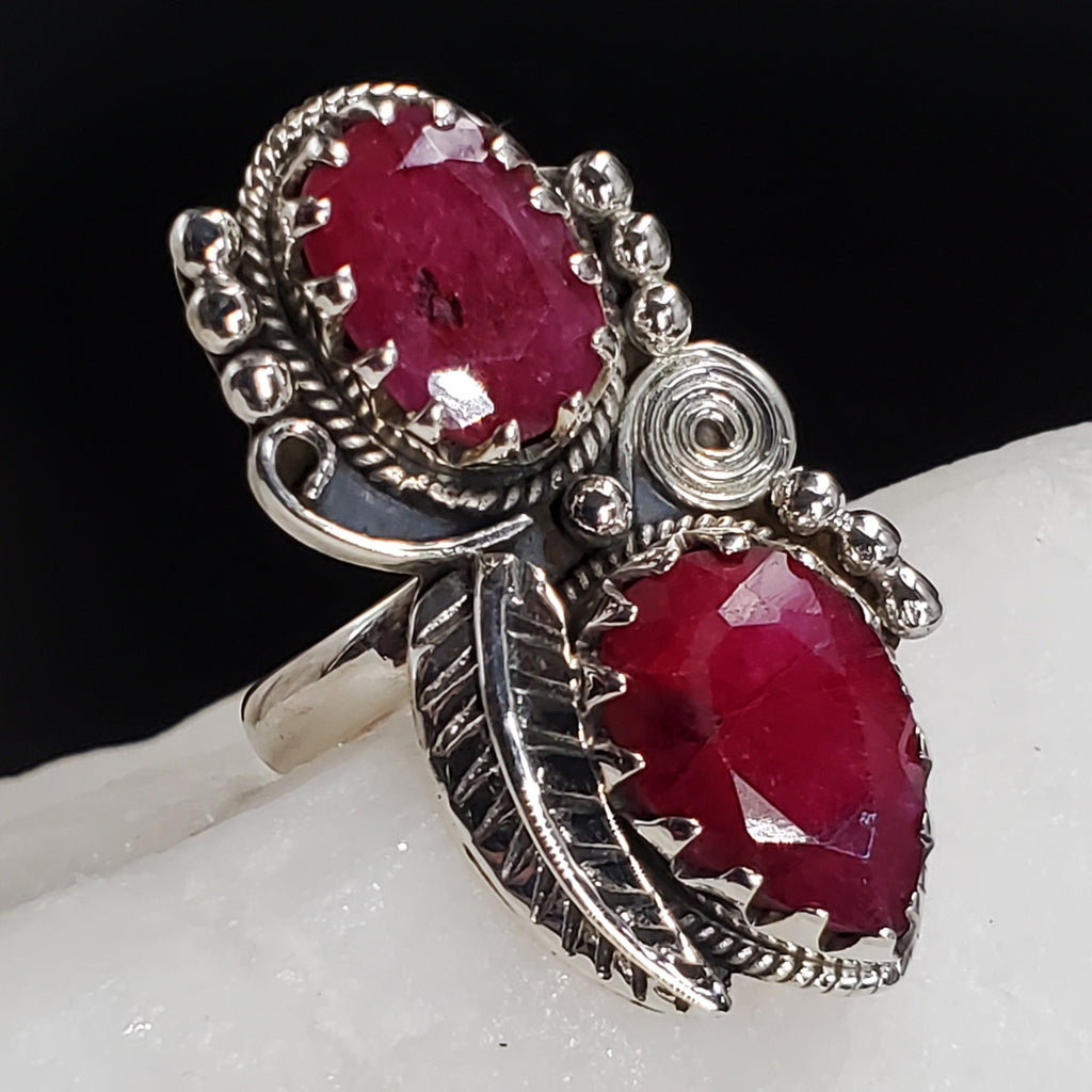 Queen Of Sheba / 8 / Designer Jewelry Natural Raw Pink Ruby Stone Unique Ring Hypoallergenic Silver 925 Ring Gift for Momen