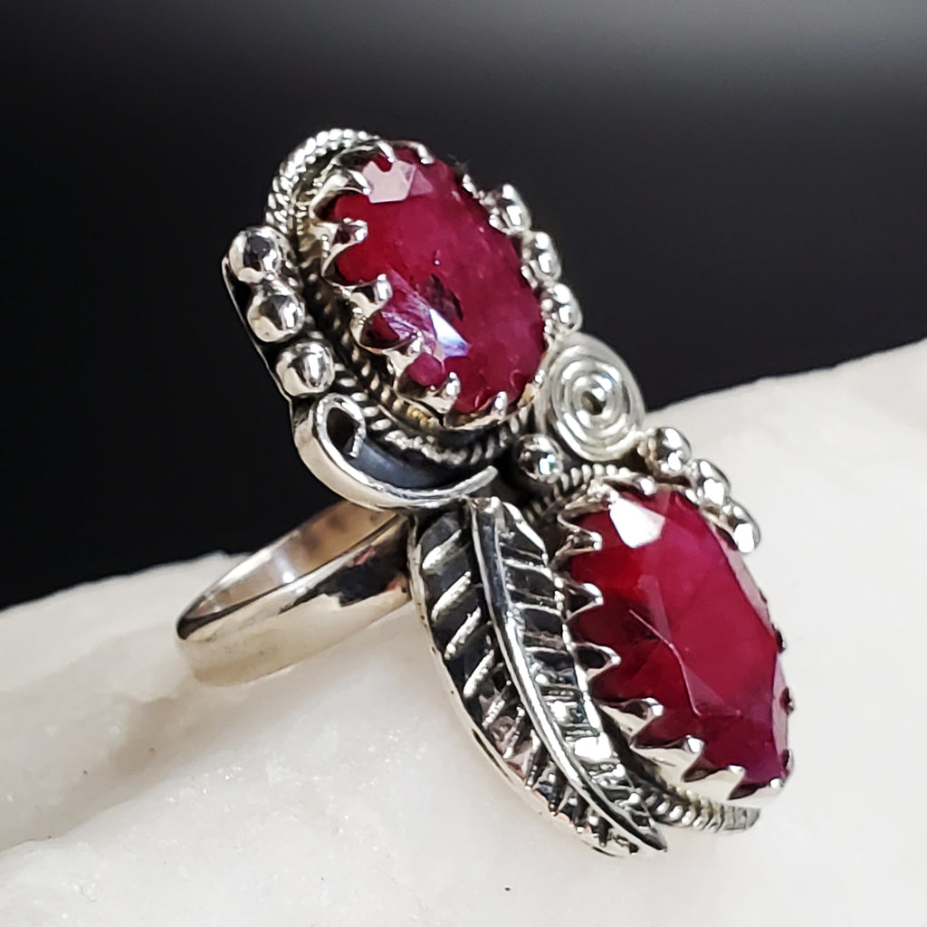 Queen Of Sheba / 8 / Designer Jewelry Natural Raw Pink Ruby Stone Unique Ring Hypoallergenic Silver 925 Ring Gift for Momen