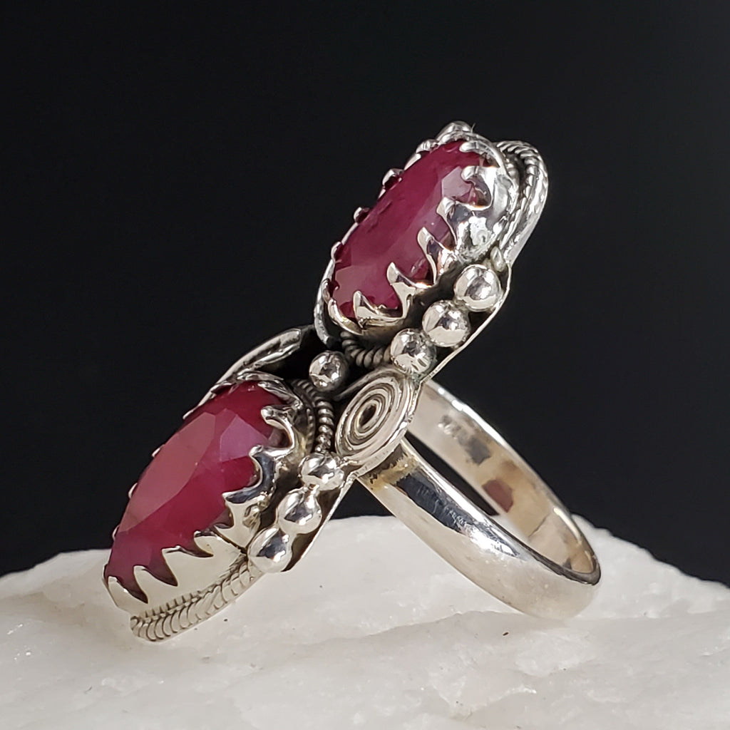 Queen Of Sheba / 8 / Designer Jewelry Natural Raw Pink Ruby Stone Unique Ring Hypoallergenic Silver 925 Ring Gift for Momen