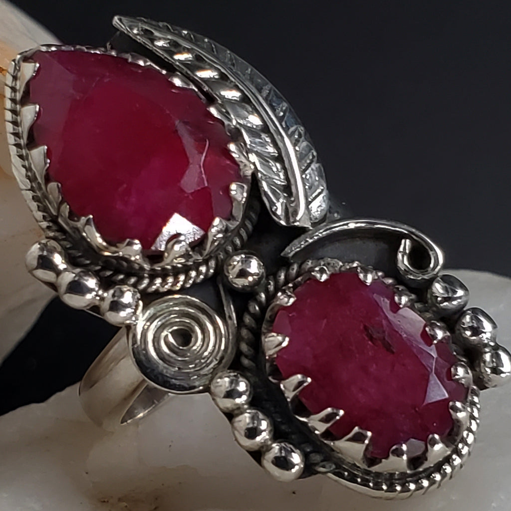 Queen Of Sheba / 8 / Designer Jewelry Natural Raw Pink Ruby Stone Unique Ring Hypoallergenic Silver 925 Ring Gift for Momen