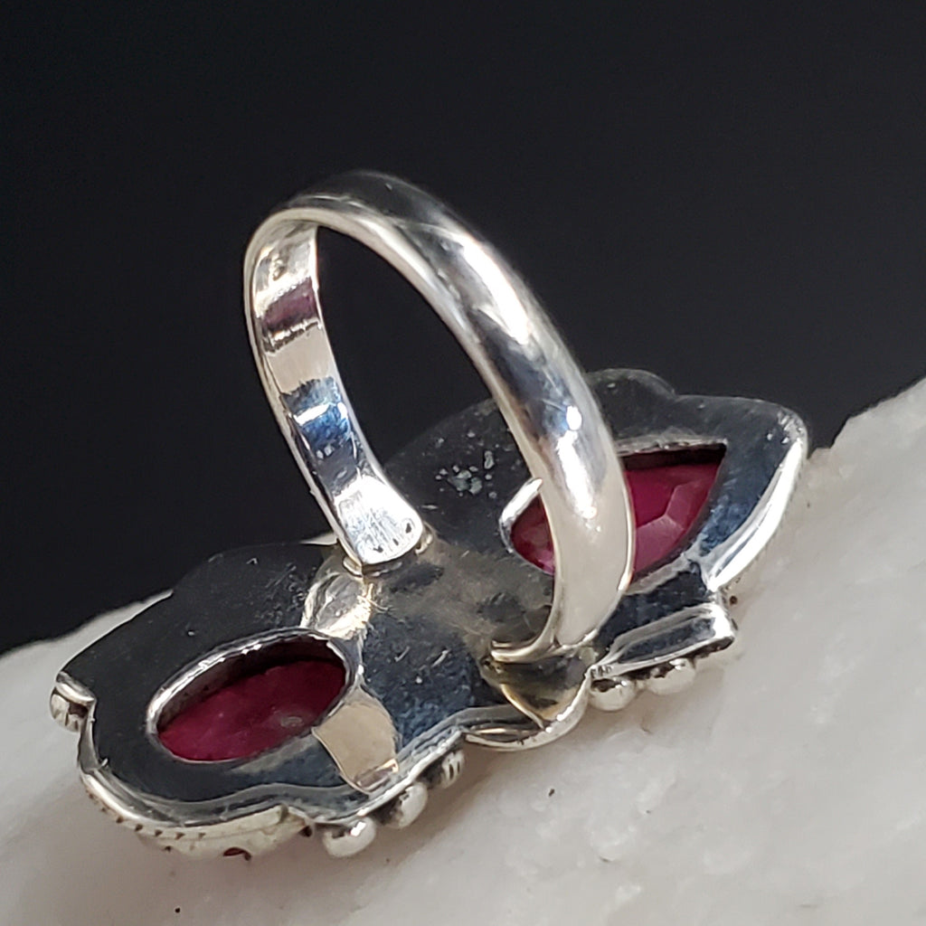 Queen Of Sheba / 8 / Designer Jewelry Natural Raw Pink Ruby Stone Unique Ring Hypoallergenic Silver 925 Ring Gift for Momen