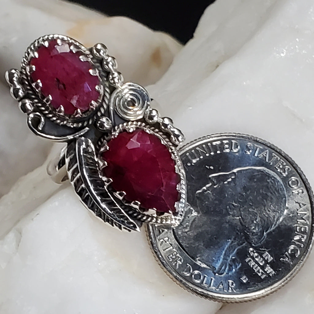 Queen Of Sheba / 8 / Designer Jewelry Natural Raw Pink Ruby Stone Unique Ring Hypoallergenic Silver 925 Ring Gift for Momen