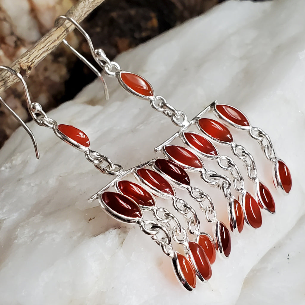 Feeling Groovy / Floral Jewelry Silver Earrings Natural Carnelian Stone Hypoallergenic Jewelry Most Popular Jewelry Gift For Women