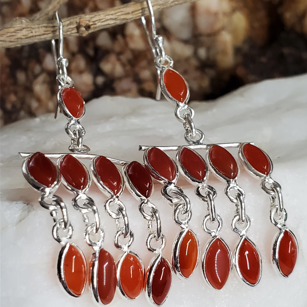 Feeling Groovy / Floral Jewelry Silver Earrings Natural Carnelian Stone Hypoallergenic Jewelry Most Popular Jewelry Gift For Women