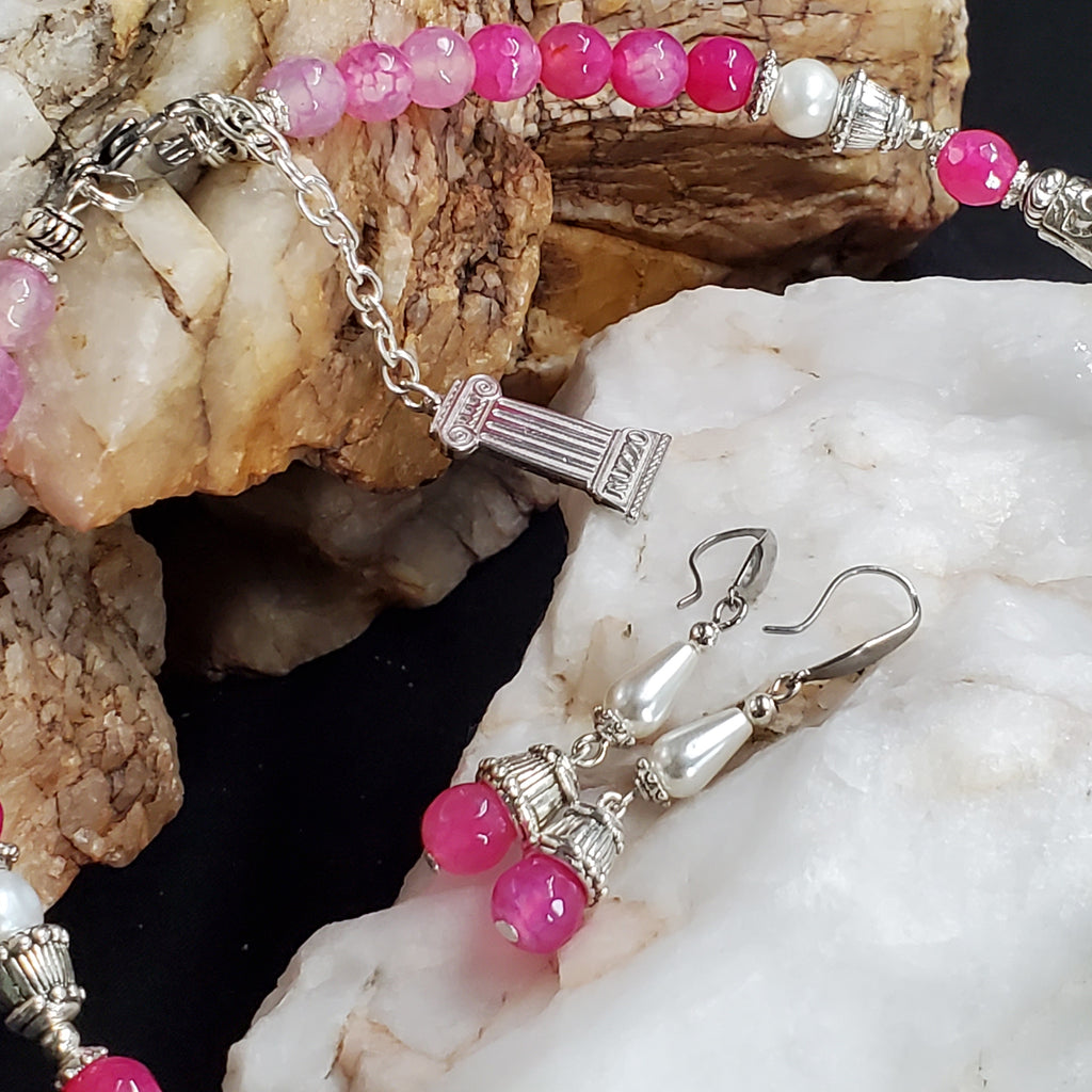 Happy Feelings / Designer Jewelry Silver Pendant Genuine Pink Agate Freshwater Pearls Necklace Boho Artisan Jewelry Gift for Lady