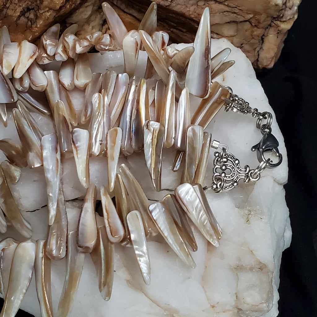 By The Way / Designer Jewelry Double Necklace Shell Mother Of Pearl Stone Necklace Bohemian Seashell Necklace Rare Kauai Puka necklaces