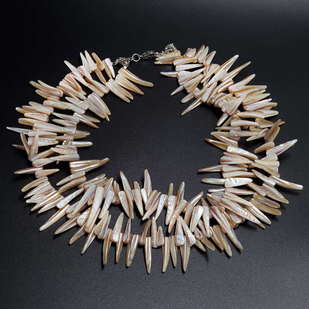 By The Way / Designer Jewelry Double Necklace Shell Mother Of Pearl Stone Necklace Bohemian Seashell Necklace Rare Kauai Puka necklaces