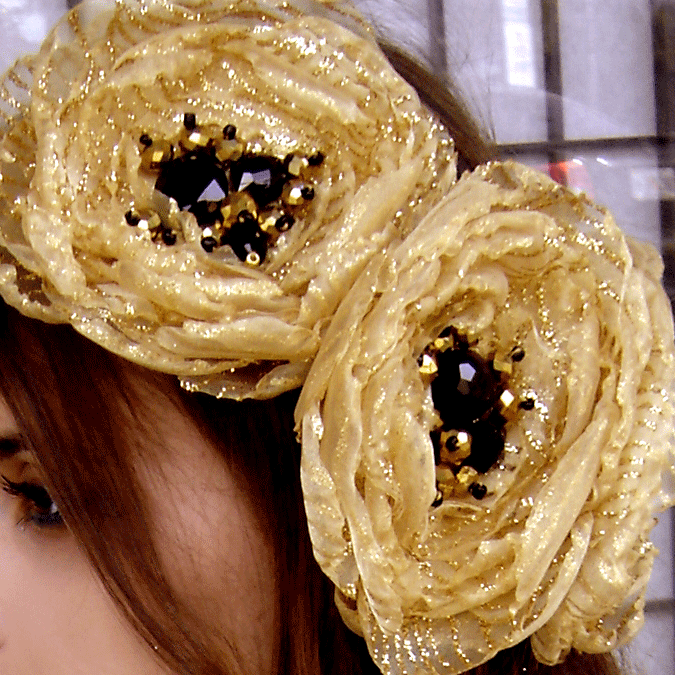 Sparkle Gold / Boho Rose Choker Flower Brooch Clip Upcycled Magnolia Apple Blossom Upcycled Concept Store Made in USA