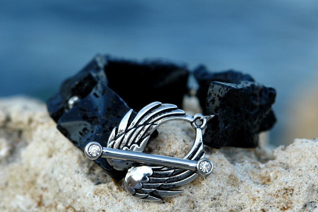 Crystal Eagle / Dwsigner Mens Bracelet Size 9.5 Mens Jewelry Eagle Clasp Lava Stone Mens