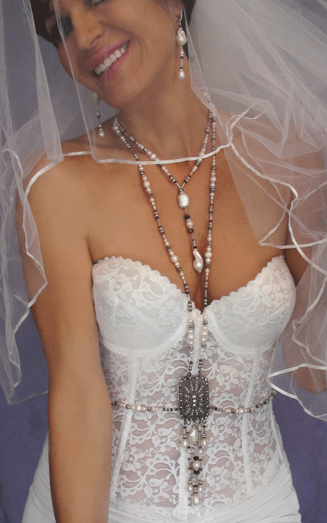 Endless Love / Designer Body Chain Necklace Silver Necklace For Women Large Baroque Pearl Pendant Unique Jewelry Gift For Lady