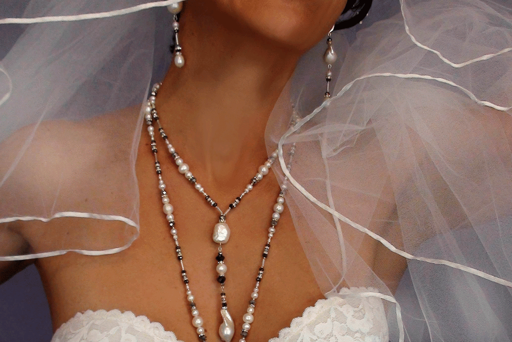 Endless Love / Designer Body Chain Necklace Silver Necklace For Women Large Baroque Pearl Pendant Unique Jewelry Gift For Lady