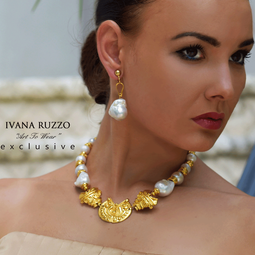 Only In My Dreams / Boho Golden Necklace For Women Necklace Large Baroque Pearl Pendant Unique Pearls Jewelry Gift For Lady