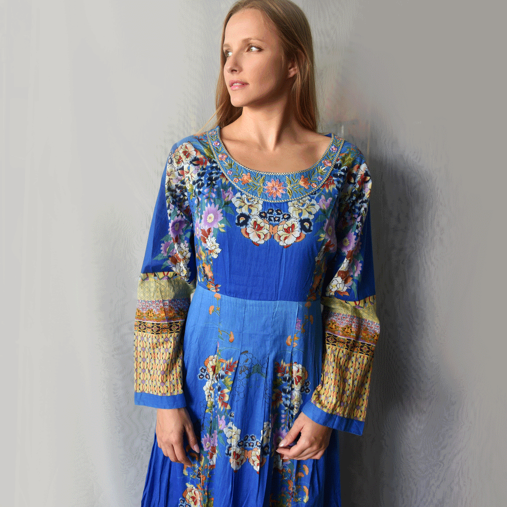 SO IN LOVE 3 / Designer Maxi Dress Boho Luxury Fabric 100% Cotton Dress Artisan Concept Clothing Unique Upcycled Couture