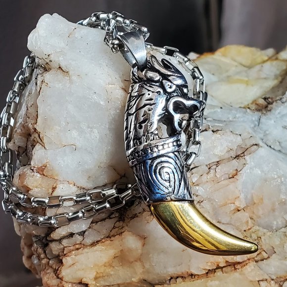 Amulet / Modern Necklace for Men Wolf Lion Tang Mens Necklace Tooth Silver Chains Strands