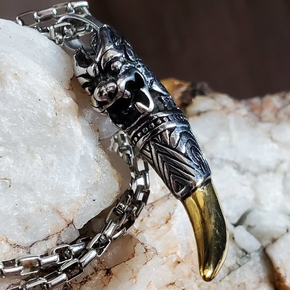 Amulet / Modern Necklace for Men Wolf Lion Tang Mens Necklace Tooth Silver Chains Strands