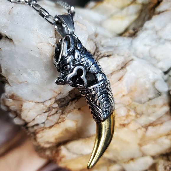 Amulet / Modern Necklace for Men Wolf Lion Tang Mens Necklace Tooth Silver Chains Strands