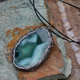 Labyrinth / Artisan Boho Necklace Designer Jewelry Silver Pendant Natural Agate Stone Unique Long Necklace Crystals Gift For Lady