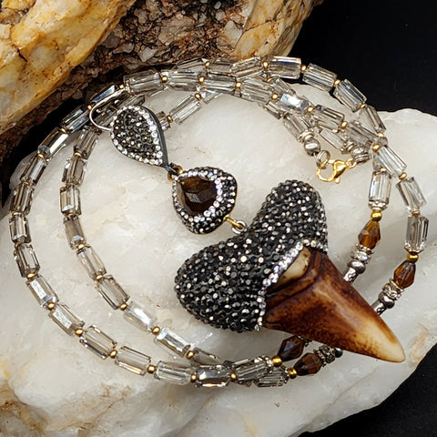 Crystal Clear Gemma’s Limited /  Artisan Boho Necklace Designer Jewelry Tooth Pendant Unique Long Necklace Jewelry Gift For Lady