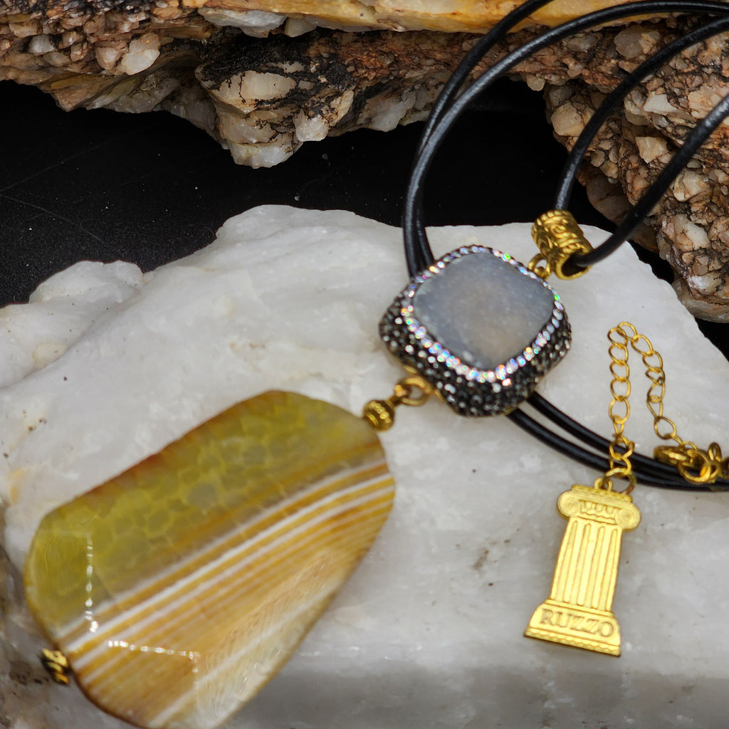 Rock Candy /  Artisan Boho Necklace Designer Jewelry Silver Pendant Natural Agate Stone Unique Long Necklace Jewelry Gift For Lady