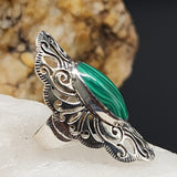 La Palma / 6.8 / Designer Jewelry Genuine Stone Malachite Unique Ring Hypoallergenic Silver 925 Ring Gift for Momen