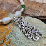 Dragon Jade / Designer Jewelry Silver Dragon Pendant Large Genuine Baroque Pearl Unique Jade Jewelry Gift For Lady Big Pearl Necklace