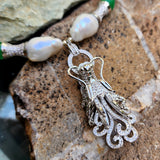 Dragon Jade / Designer Jewelry Silver Dragon Pendant Large Genuine Baroque Pearl Unique Jade Jewelry Gift For Lady Big Pearl Necklace