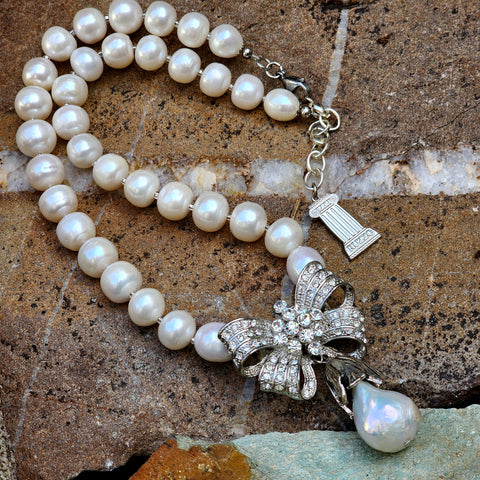 Drop Gorgeous /  Classic Pearls Silver Necklace For Women Bow Necklace Large Baroque Pearl Pendant Unique Pearls Jewelry Gift For Lady