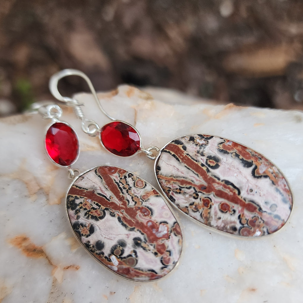 Sierra Madre / Floral Jewelry Silver Earrings Natural Laguna Jasper Stone Hypoallergenic Jewelry Most Popular Jewelry Gift For Women
