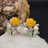 Passion Rose / Floral Jewelry Silver Earrings Natural Pearls Topas Stone Hypoallergenic Jewelry Most Popular Jewelry Gift For Women