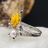 PASSION ROSE / 6.5 /  Floral Jewelry Silver Ring Natural Pearls Topaz Stone Hypoallergenic Jewelry Most Popular Jewelry Gift For Women