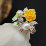 PASSION ROSE / 6.5 /  Floral Jewelry Silver Ring Natural Pearls Topaz Stone Hypoallergenic Jewelry Most Popular Jewelry Gift For Women