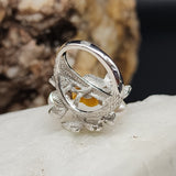 PASSION ROSE / 6.5 /  Floral Jewelry Silver Ring Natural Pearls Topaz Stone Hypoallergenic Jewelry Most Popular Jewelry Gift For Women