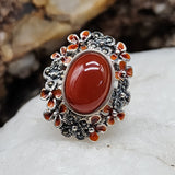 Rock Flower / 8 / Designer Jewelry Carnelian Stone Unique Ring Hypoallergenic Silver 925 Ring Gift for Momen