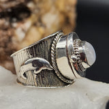 Moon Beast / 7.8 / Designer Jewelry Moonstone Gem Unique Ring Hypoallergenic Silver 925 Ring Gift for Momen