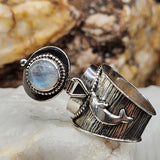 Moon Beast / 7.8 / Designer Jewelry Moonstone Gem Unique Ring Hypoallergenic Silver 925 Ring Gift for Momen