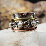 TIBET Mystic D /6.8 / 925 Silver Gold Ring Natural Pearls Stone Hypoallergenic Jewelry Most Popular Jewelry Gift For Women