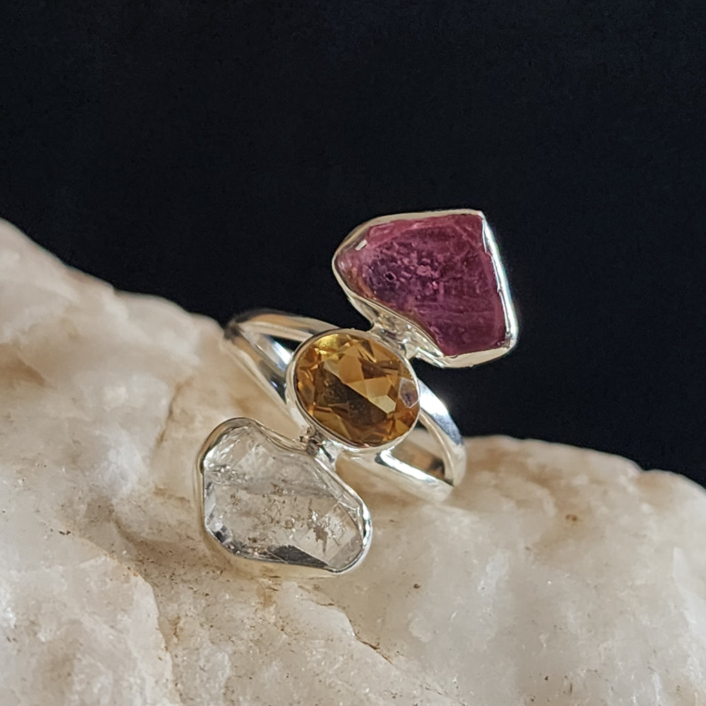 Three Wishes / 8  / Designer Jewelry Citrine Stone Unique Ring Hypoallergenic Silver 925 Ring Gift for Momen