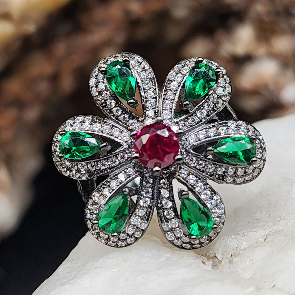 Lombardy / 8 / Designer Jewelry White Topaz Spinel Ruby Unique Ring Hypoallergenic Silver 925 Ring Gift for Momen