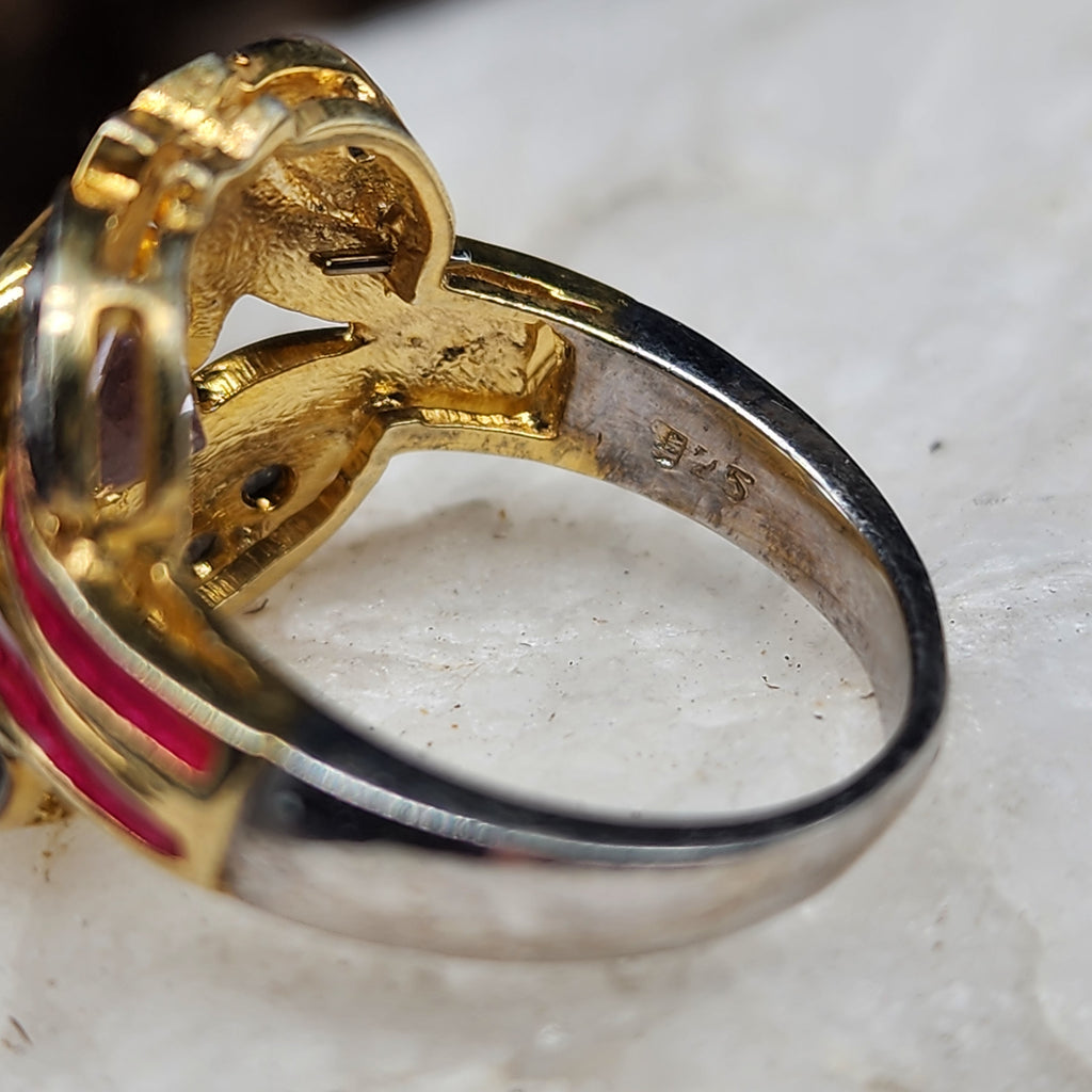 Spice of Life / 8.2 / Designer Jewelry Amethist Diamond Unique Ring Hypoallergenic Silver 925/14K Gold Ring Gift for Momen