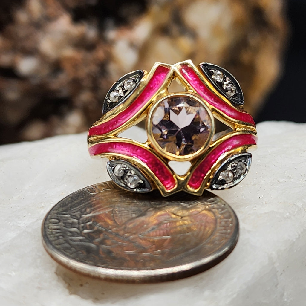 Spice of Life / 8.2 / Designer Jewelry Amethist Diamond Unique Ring Hypoallergenic Silver 925/14K Gold Ring Gift for Momen