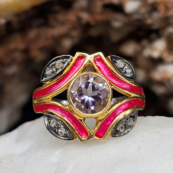 Spice of Life / 8.2 / Designer Jewelry Amethist Diamond Unique Ring Hypoallergenic Silver 925/14K Gold Ring Gift for Momen