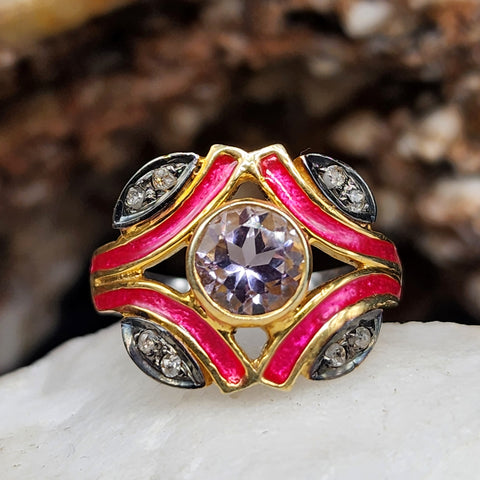 Spice of Life / 8.2 / Designer Jewelry Amethist Diamond Unique Ring Hypoallergenic Silver 925/14K Gold Ring Gift for Momen
