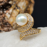 Know Me Better / 8 / Designer Gold Solid 535/ 14k Ring Natural Pearl Stone Hypoallergenic Jewelry Most Popular Jewelry Gift For Women