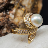 Know Me Better / 8 / Designer Gold Solid 535/ 14k Ring Natural Pearl Stone Hypoallergenic Jewelry Most Popular Jewelry Gift For Women