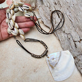 BOYS IN THE OCEAN / Designer Jewelry Large Ocean Shell Necklace Shell Mother Of Pearl Stone Necklace Leather Necklace