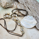 BOYS IN THE OCEAN / Designer Jewelry Large Ocean Shell Necklace Shell Mother Of Pearl Stone Necklace Leather Necklace