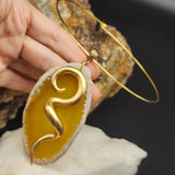 MY HONEY /  Artisan Boho Necklace Designer Jewelry Vintage Gold Pendant Natural Agate Stone Simple Necklace Gift For Women