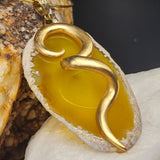 MY HONEY /  Artisan Boho Necklace Designer Jewelry Vintage Gold Pendant Natural Agate Stone Simple Necklace Gift For Women