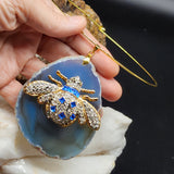 Stranger In Paradise /  Artisan Boho Necklace Designer Jewelry Gold Bee Pendant Natural Agate Stone Unique Necklace Gift For Lady