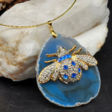 Stranger In Paradise /  Artisan Boho Necklace Designer Jewelry Gold Bee Pendant Natural Agate Stone Unique Necklace Gift For Lady